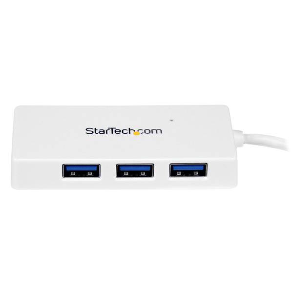 Rca Informatique - image du produit : WHITE 4PORT EXTERNAL USB 3 MINI HUB WITH BUILT-IN CABLE