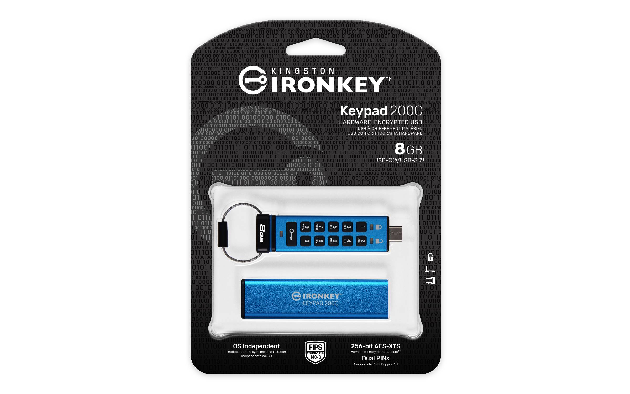 Rca Informatique - image du produit : 8GB USB-C IRONKEY KEYPAD 200C FIPS 140-3 LVL 3(PENDING)AES-256