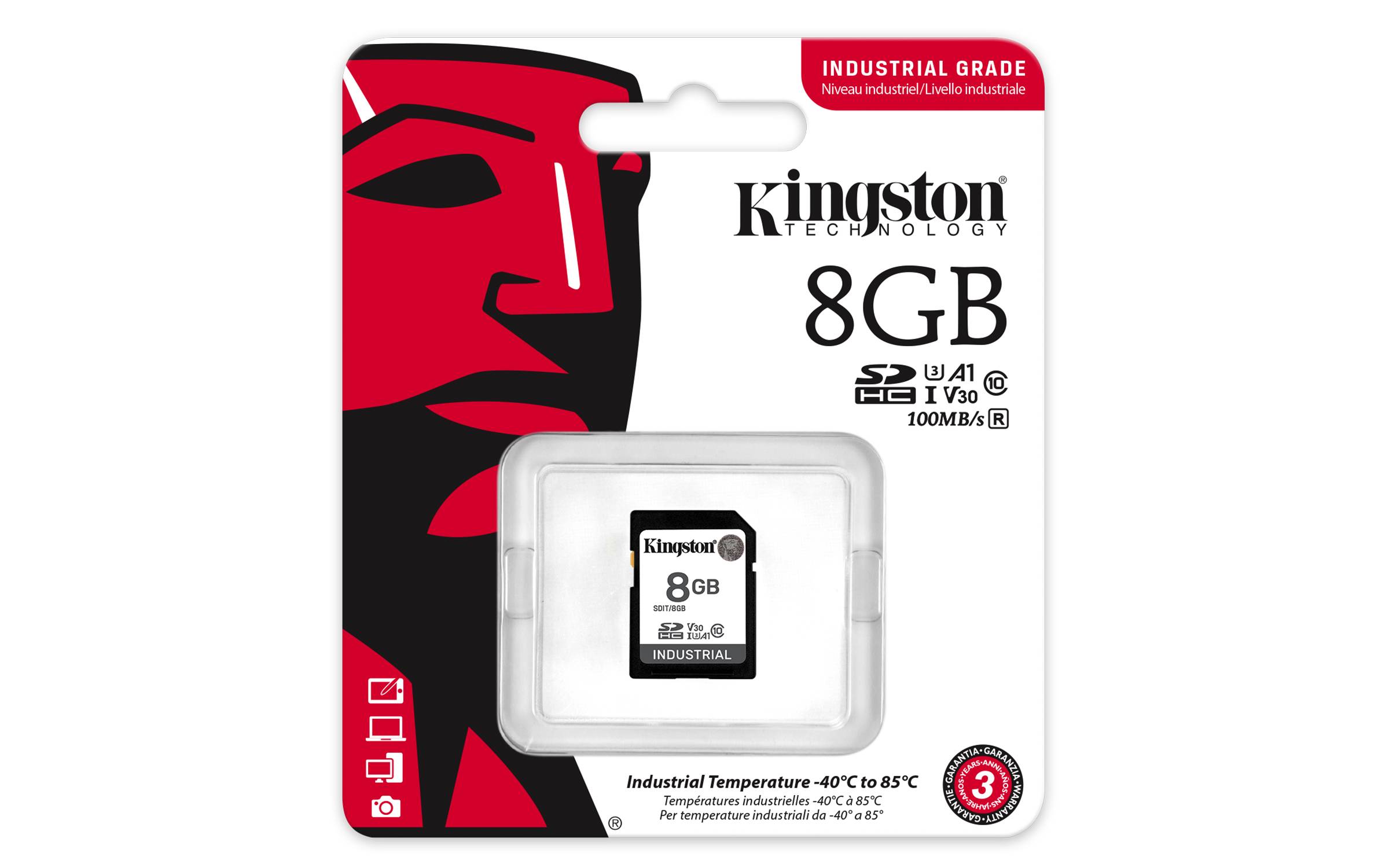 Rca Informatique - image du produit : 8GB SDHC INDUSTRIAL C10 -40C TO 85C UHS-I U3 V30 A1 PSLC