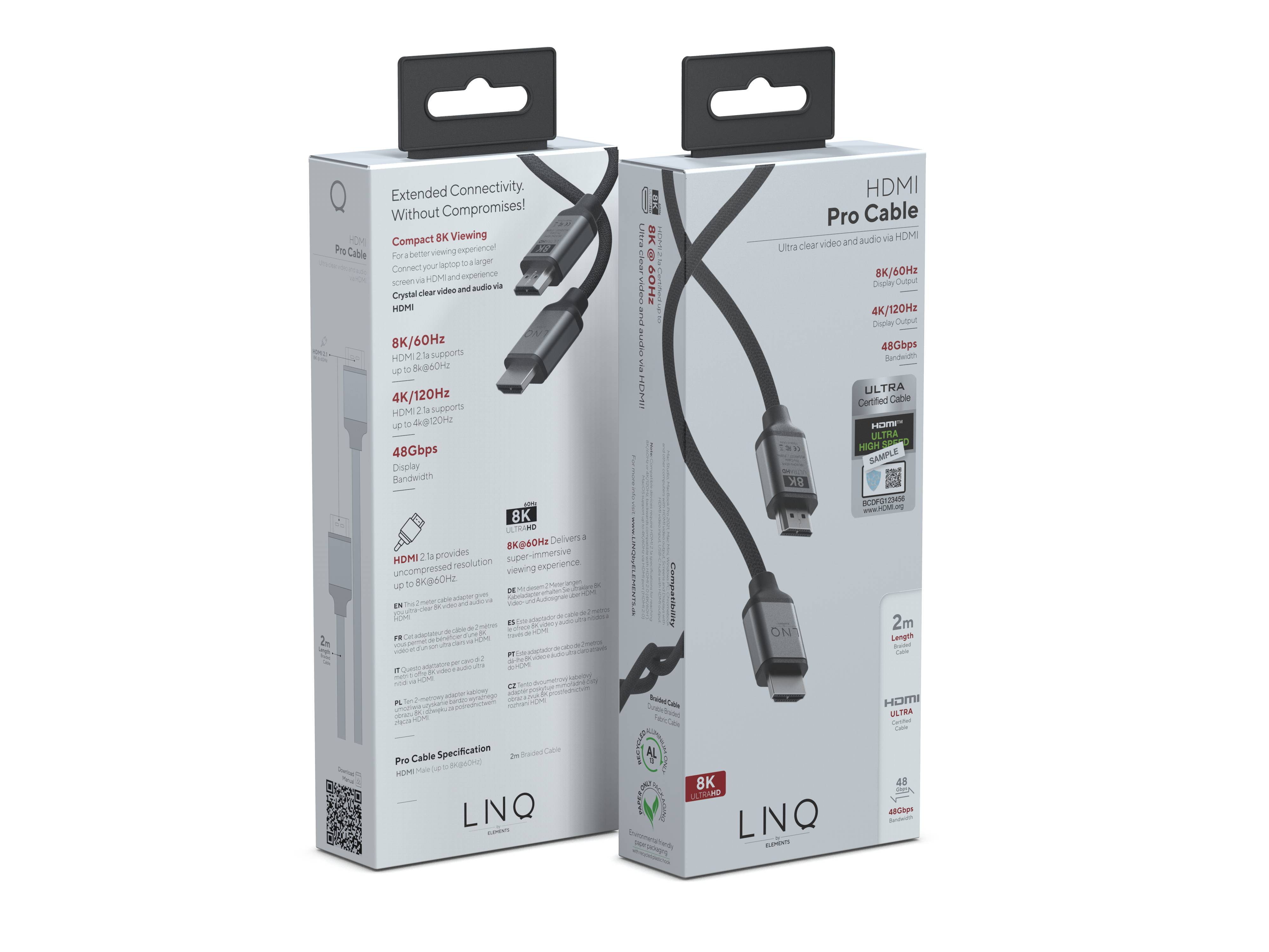 Rca Informatique - image du produit : HDMI 8K/60HZ 2M CABLE LINQ - BLACK