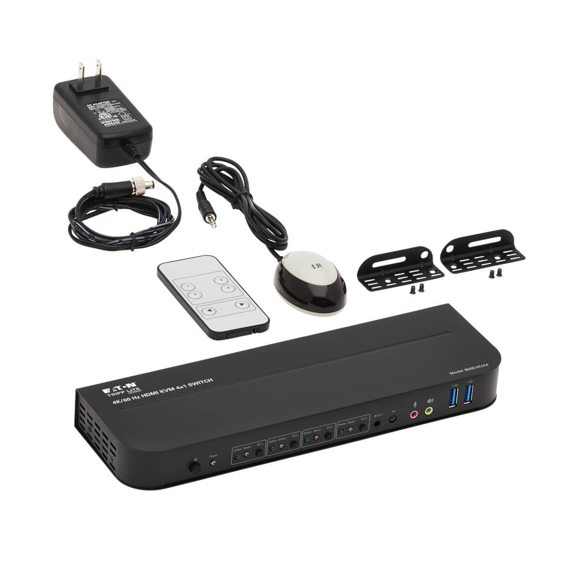 Rca Informatique - image du produit : 4PT HDMI/USB KVM SWITCH 4K 60HZ HDR HDCP 2.2 IR USB SHARING