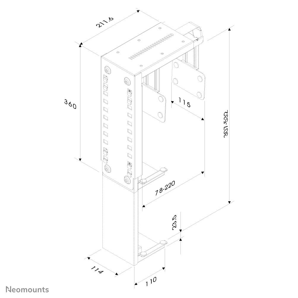 Rca Informatique - image du produit : NEWSTAR PC MOUNT SILVER HEIGHT 30-53CM WIDTH 8-22CM