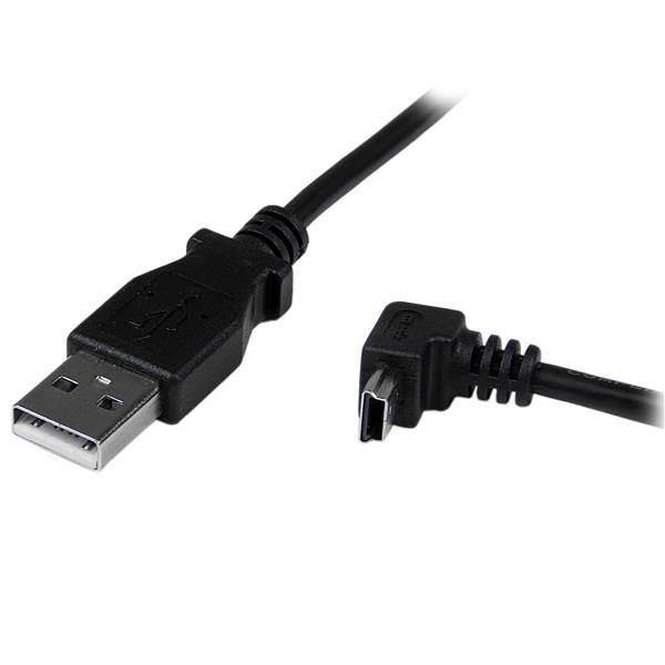 Rca Informatique - image du produit : CABLE MINI USB 2 M - A VERS MINI B COUDE 90 DEGRE BAS