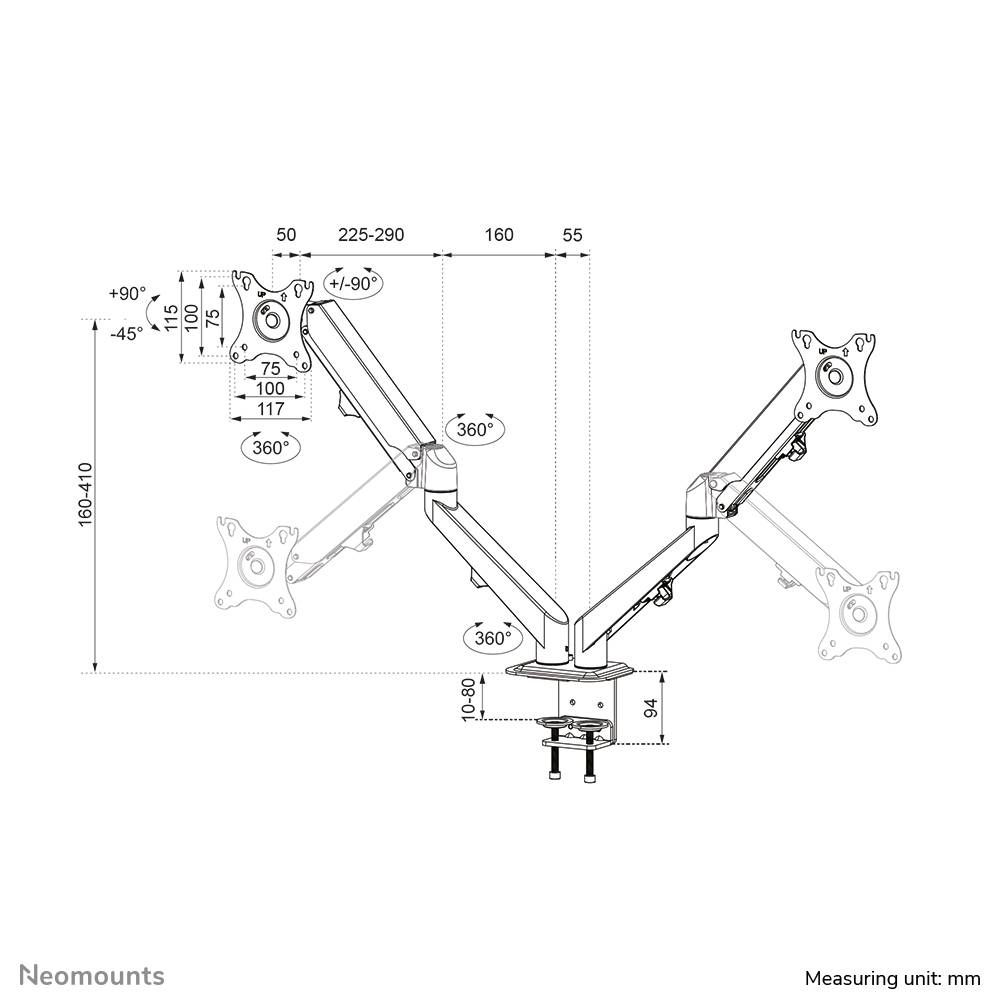 Rca Informatique - image du produit : NEWSTAR GAS SPRING MOUNT (CLAMP/GROMMET) BLACK 17-27IN