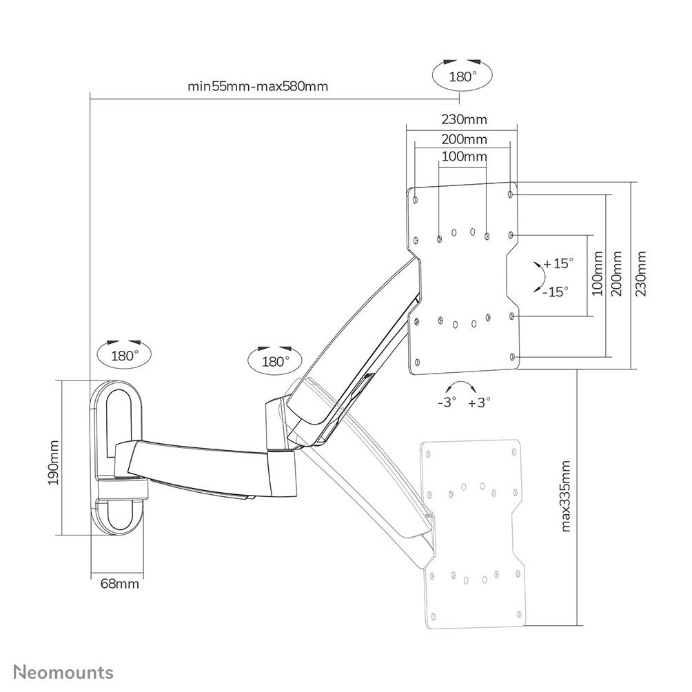 Rca Informatique - image du produit : SUP MURAL ECRAN PLAT MAX40IN MAX20KG PIVOTANT INCLINABLE