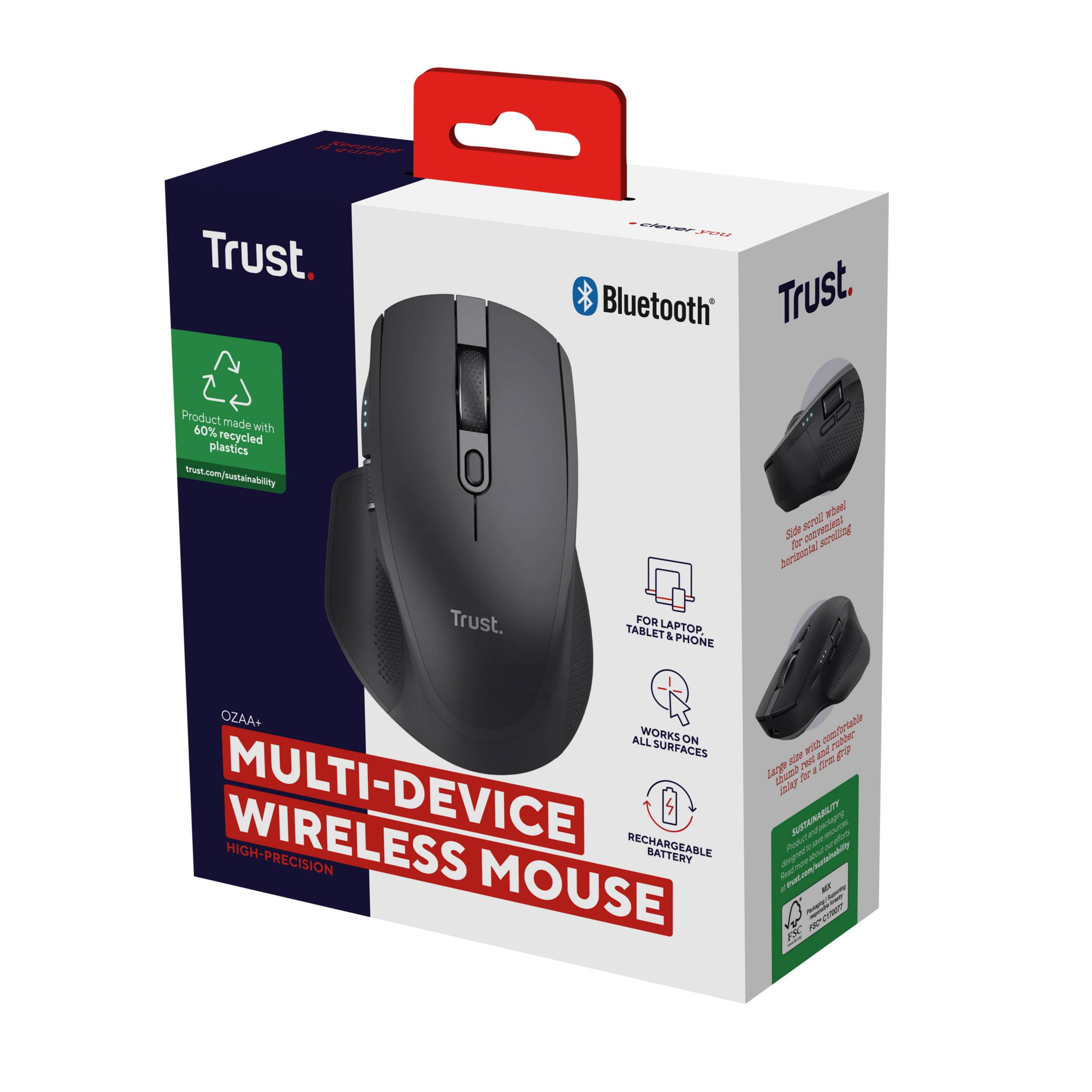 Rca Informatique - image du produit : OZAA+ MULTI-CONNECT WIRELESS MOUSE BLK