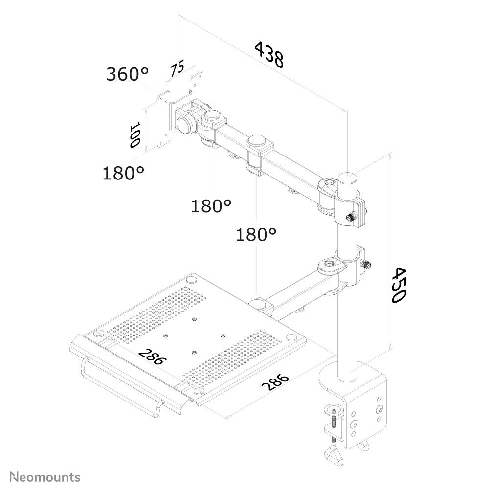 Rca Informatique - image du produit : SCREEN 10-27IN  LAPTOP DESK MO CLMP.BK.MAX10KG.VESA75X75TO100X1