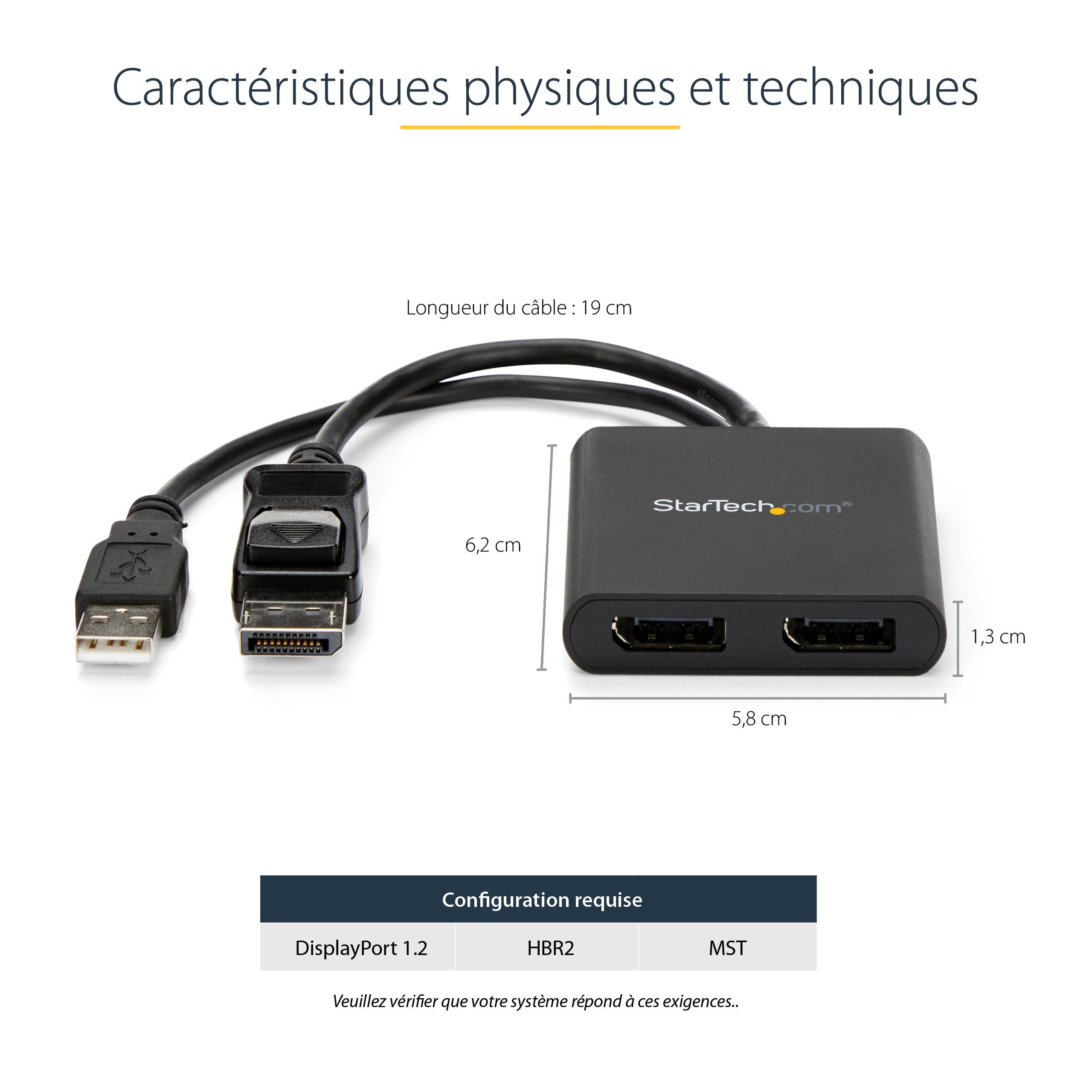 Rca Informatique - image du produit : HUB MST DISPLAYPORT 1.2 VERS 2X DISPLAYPORT