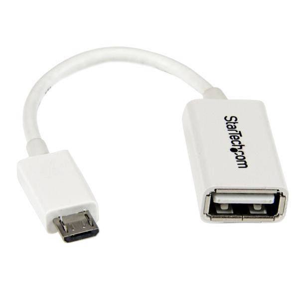 Rca Informatique - Image du produit : WHITE MICRO USB MALE TO USB FEMALE OTG HOST CABLE - 5IN