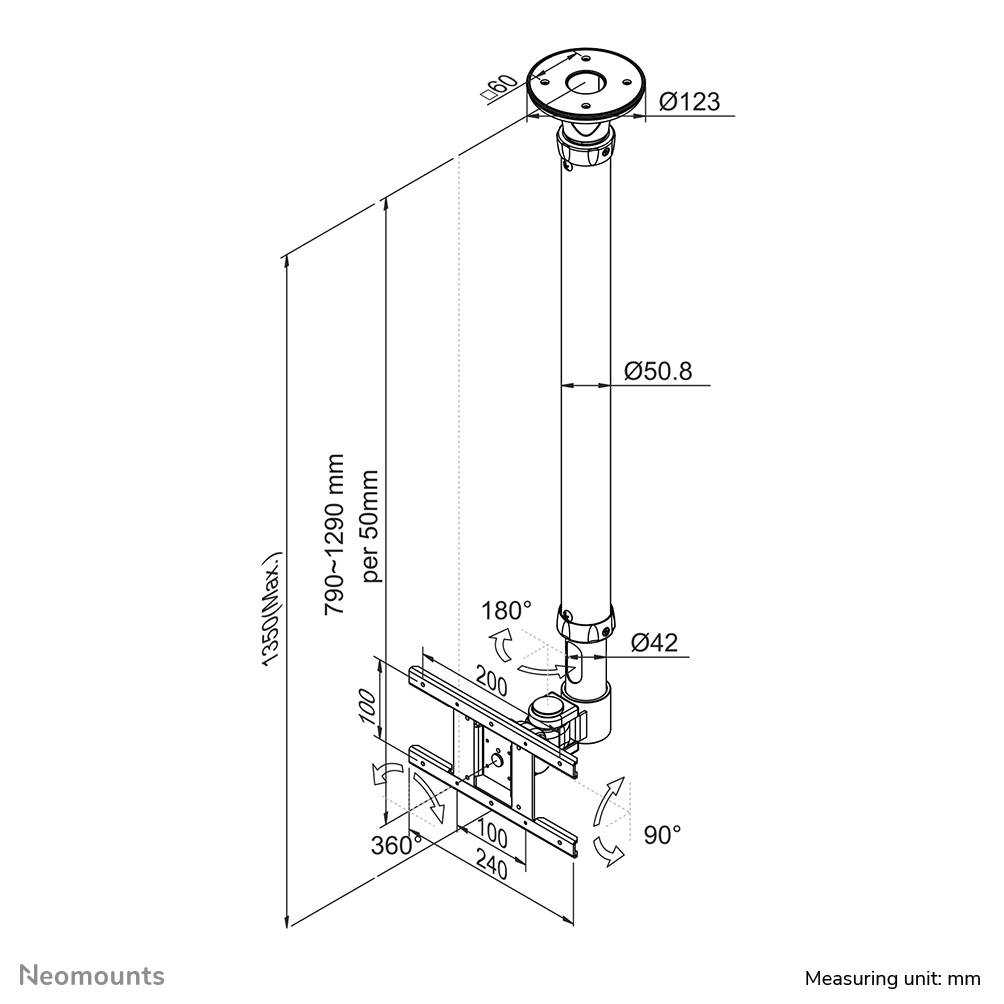 Rca Informatique - image du produit : NEWSTAR LCD MONITOR ARM CEILINGMOUNT HEIGHT 720-1120MM