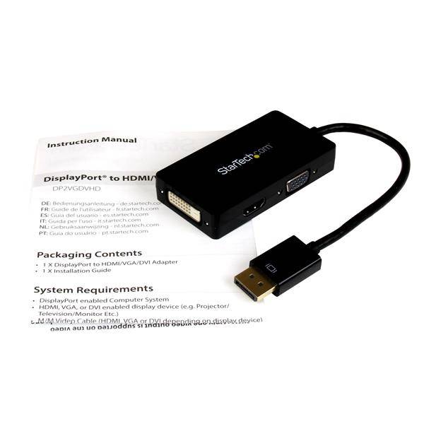 Rca Informatique - image du produit : DISPLAYPORT TO VGA / DVI / HDMI ADAPTER 3-IN-1 DP CONVERTER