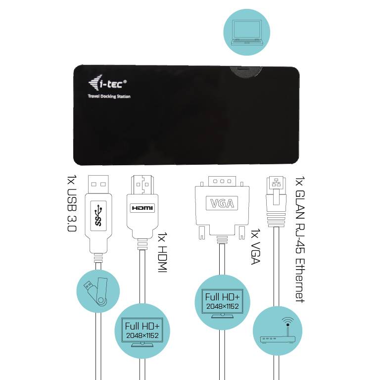 Rca Informatique - image du produit : I-TEC TRAVEL DOCKING STATION USB 3.0 ADVANCE HDMI OR VGA