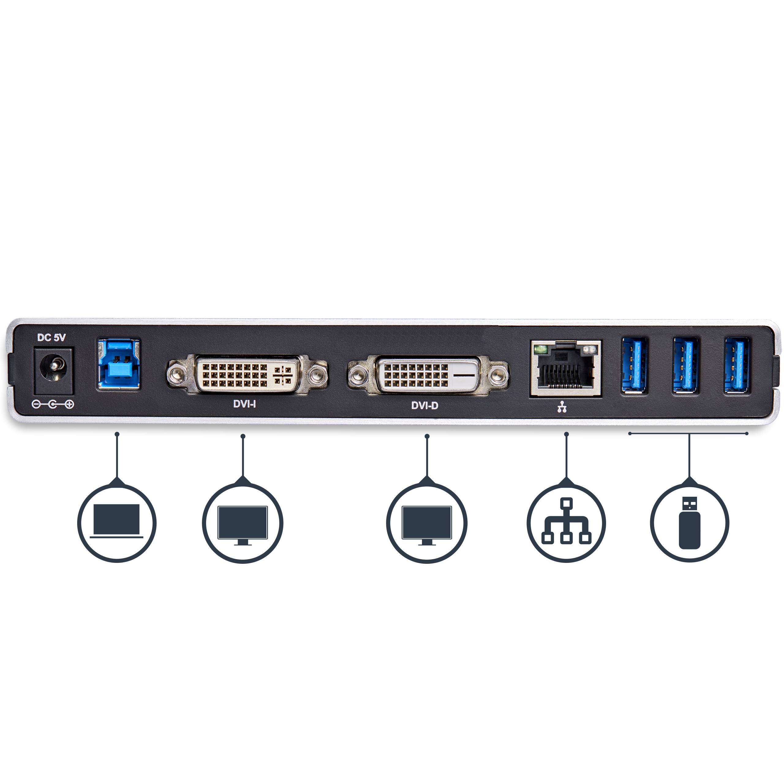 Rca Informatique - image du produit : STATION DACCUEIL USB 3.0 PC PORTABLE 2 X DVI / USB / GBE