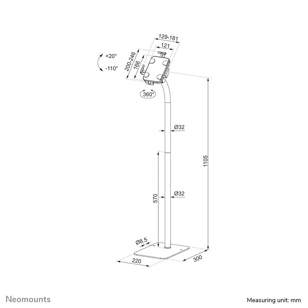 Rca Informatique - image du produit : NEOMOUNTS BY NEWSTAR LOCKABLE UNIVERSAL TABLET FLOOR STAND FOR