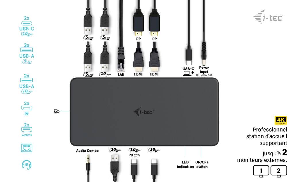 Rca Informatique - image du produit : USB 3.0/USB-C/TB 3 PRO DUAL 4K DISPLAY DOCKING STATION GEN2 PD