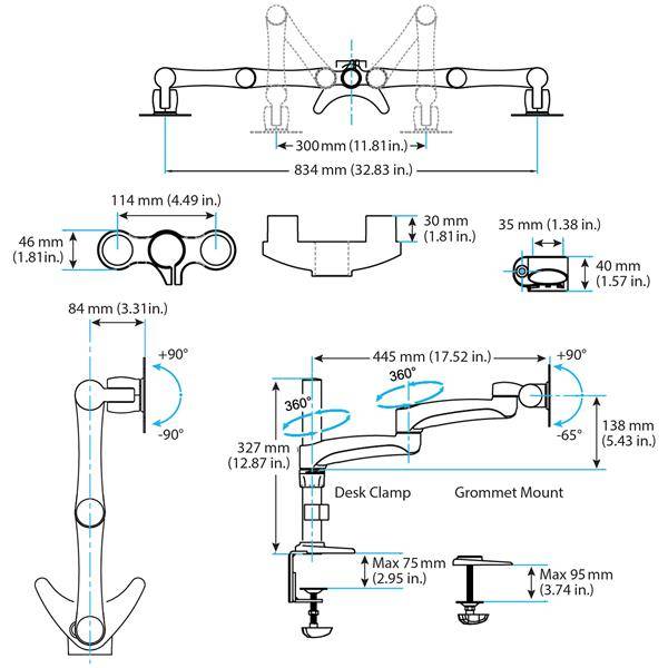 Rca Informatique - image du produit : BRAS ARTICUL POUR 2 MONITEURS SUPPORT DE BUREAU DOUBLE CRAN