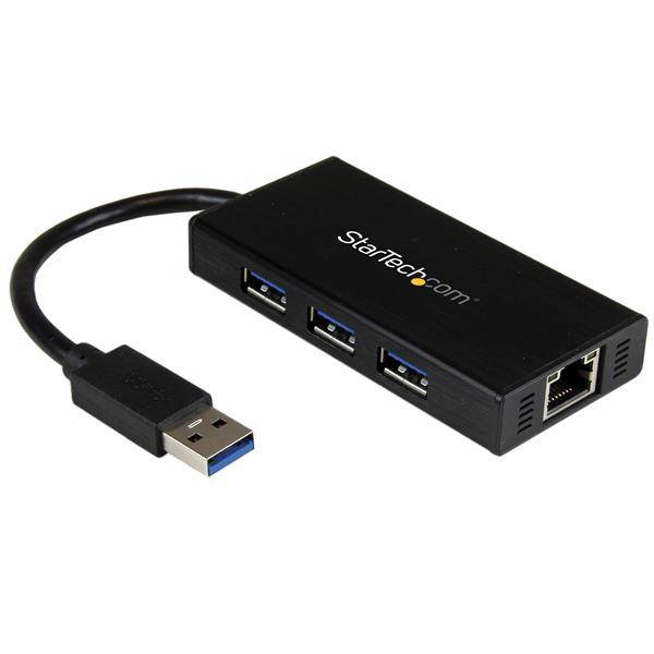 Rca Informatique - Image du produit : HUB USB 3.0  3 PORTS AVEC ADAPTATEUR GBE ET CABLE INTGR  I