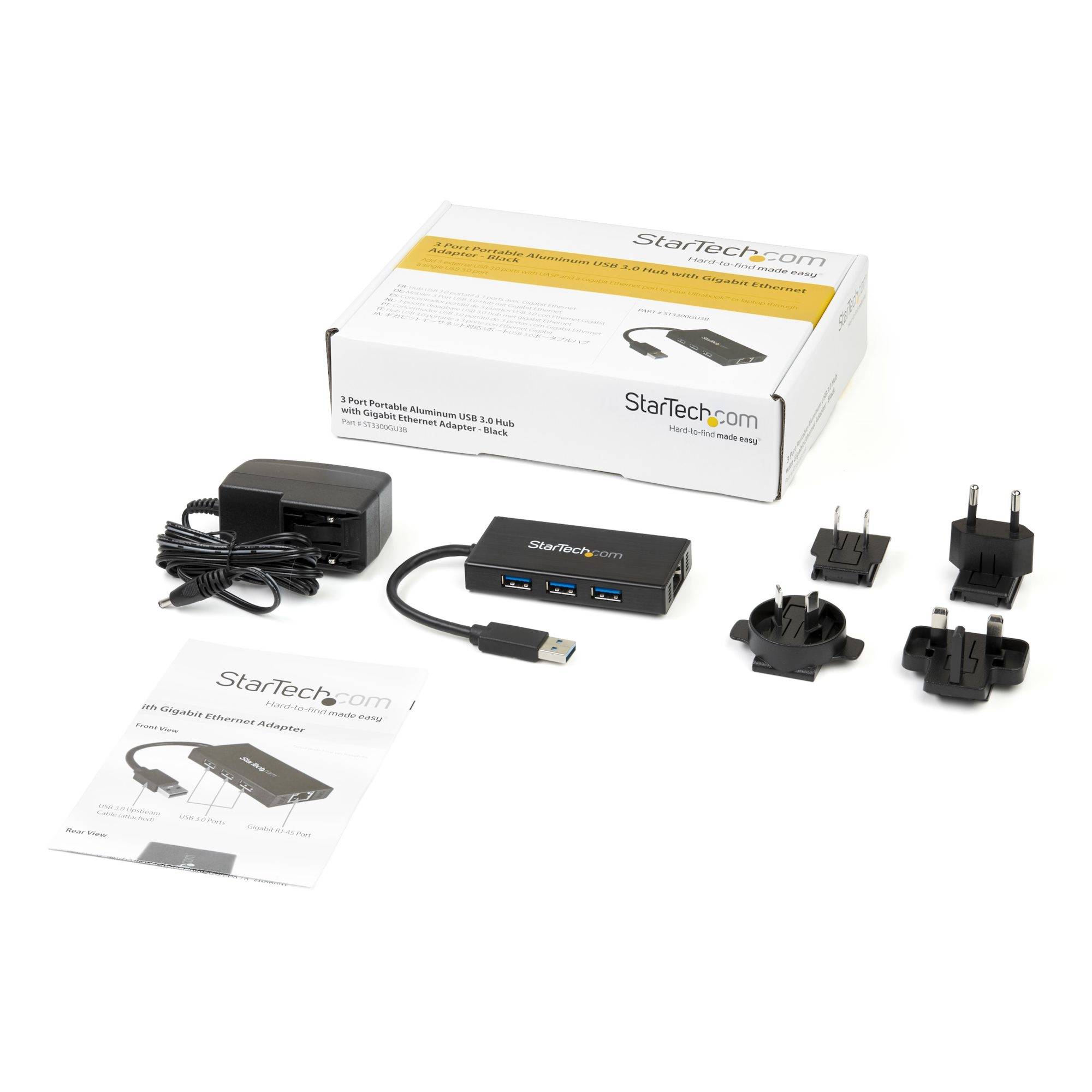 Rca Informatique - image du produit : HUB USB 3.0  3 PORTS AVEC ADAPTATEUR GBE ET CABLE INTGR  I