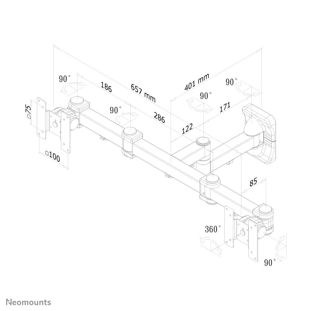 Rca Informatique - image du produit : WALL MOUNT DUAL 10-27IN FULLMOT SVR.MAX 25KG.VESA75X75TO400X400M