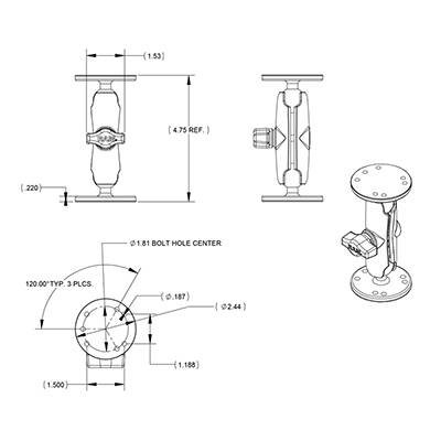 Rca Informatique - image du produit : UNIVERSAL DOUBLE BALL MOUNT WITH TWO ROUND PLATES