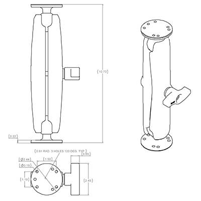 Rca Informatique - image du produit : C SIZE 1.5IN BALL MOUNT WITH LONG DOUBLE SOCKET ARM 2 2.5IN