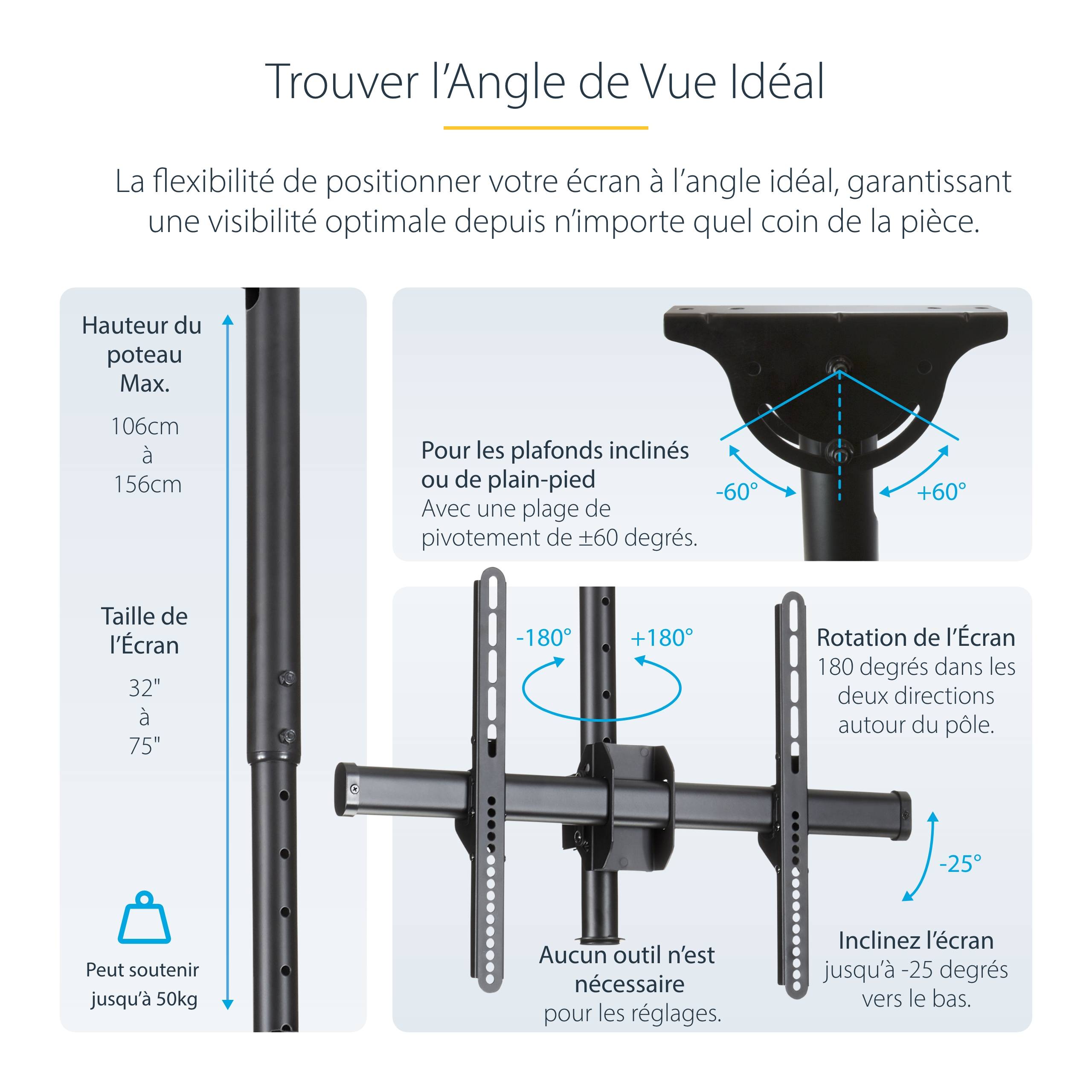 Rca Informatique - image du produit : SUPPORT PLAFOND INCLINABLE POUR TV A ECRAN PLAT DE 32 A 70