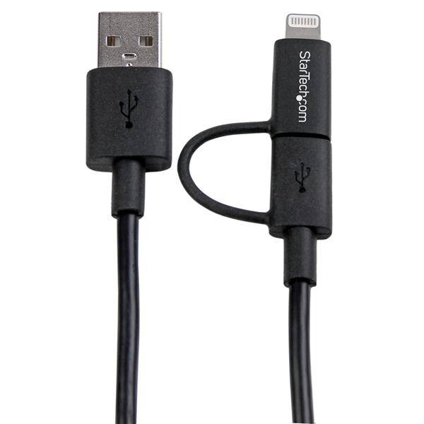 Rca Informatique - image du produit : CABLE LIGHTNING OU MICRO USB VERS USB 1 M - M/M - NOIR