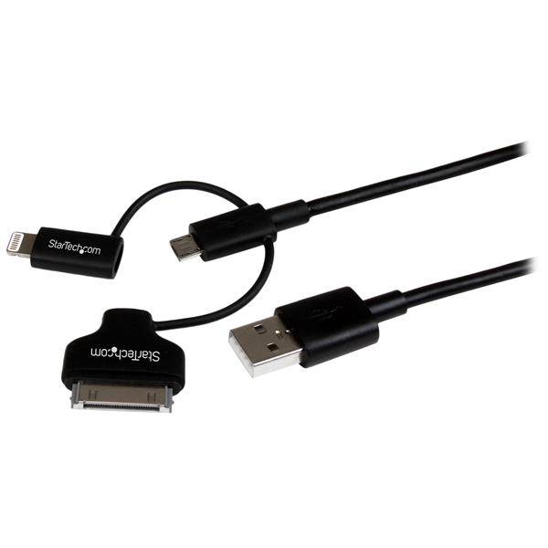 Rca Informatique - Image du produit : CABLE USB VERS LIGHTNING / 30 BROCHES / MICRO USB 1 M - NOIR