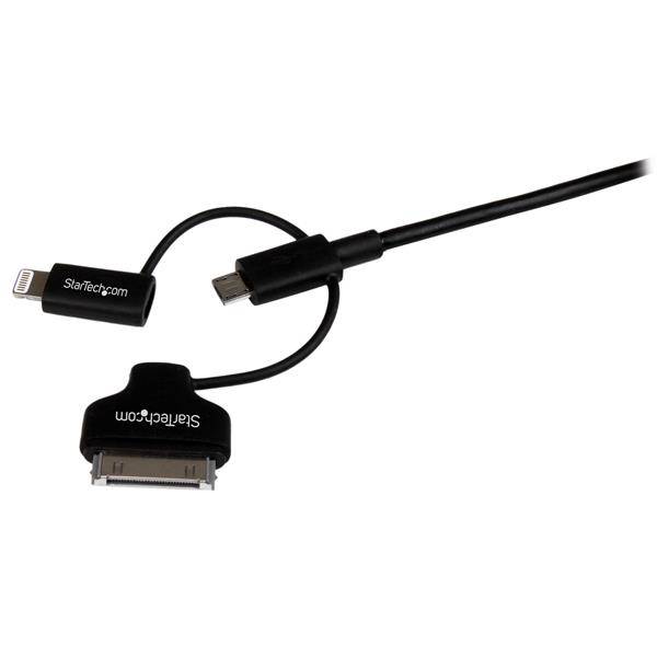 Rca Informatique - image du produit : CABLE USB VERS LIGHTNING / 30 BROCHES / MICRO USB 1 M - NOIR