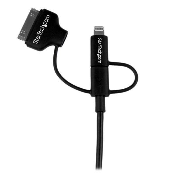 Rca Informatique - image du produit : CABLE USB VERS LIGHTNING / 30 BROCHES / MICRO USB 1 M - NOIR