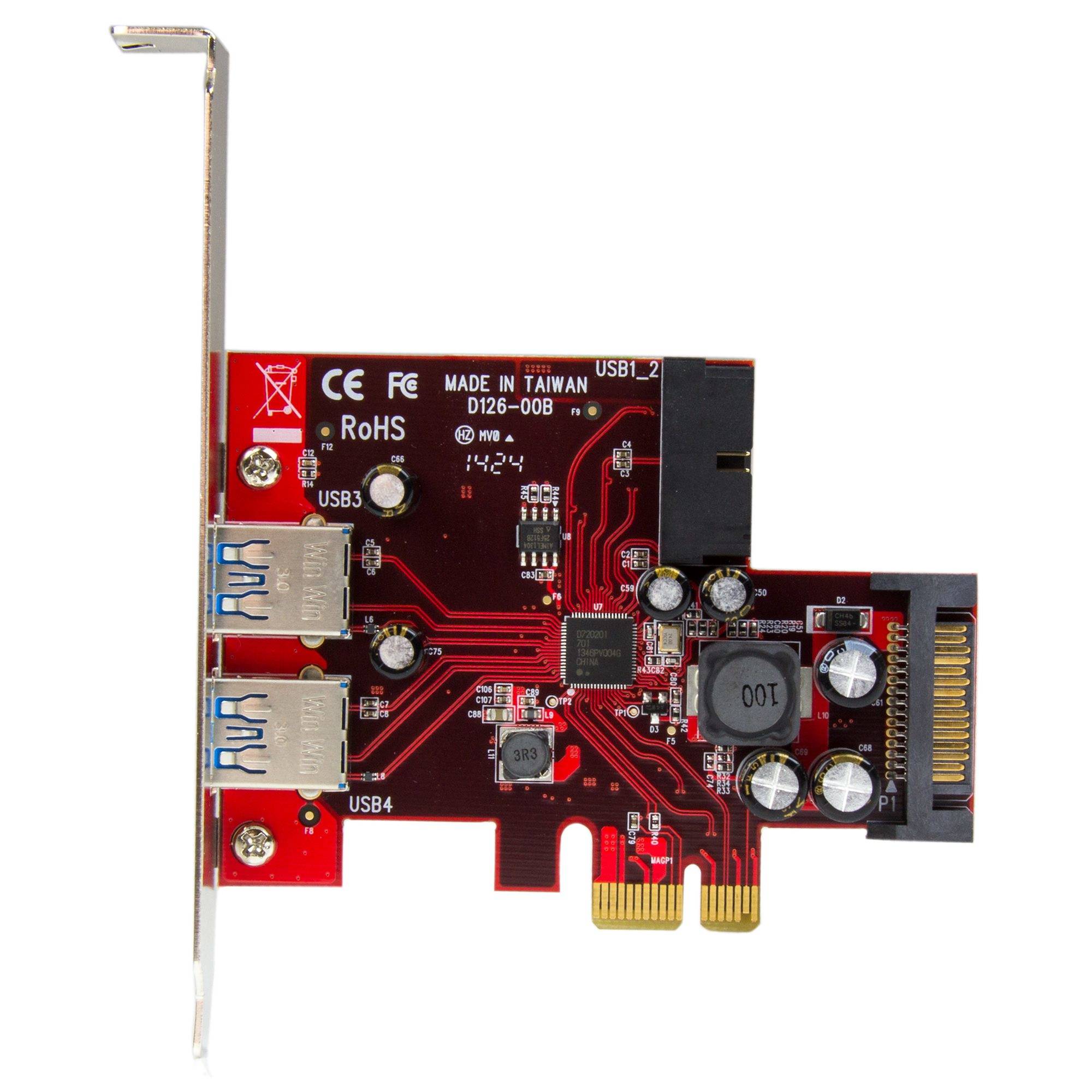 Rca Informatique - image du produit : CARTE CONTROLEUR PCIE 4 PORTS USB 3.0 AVEC UASP ET ALIM. SATA