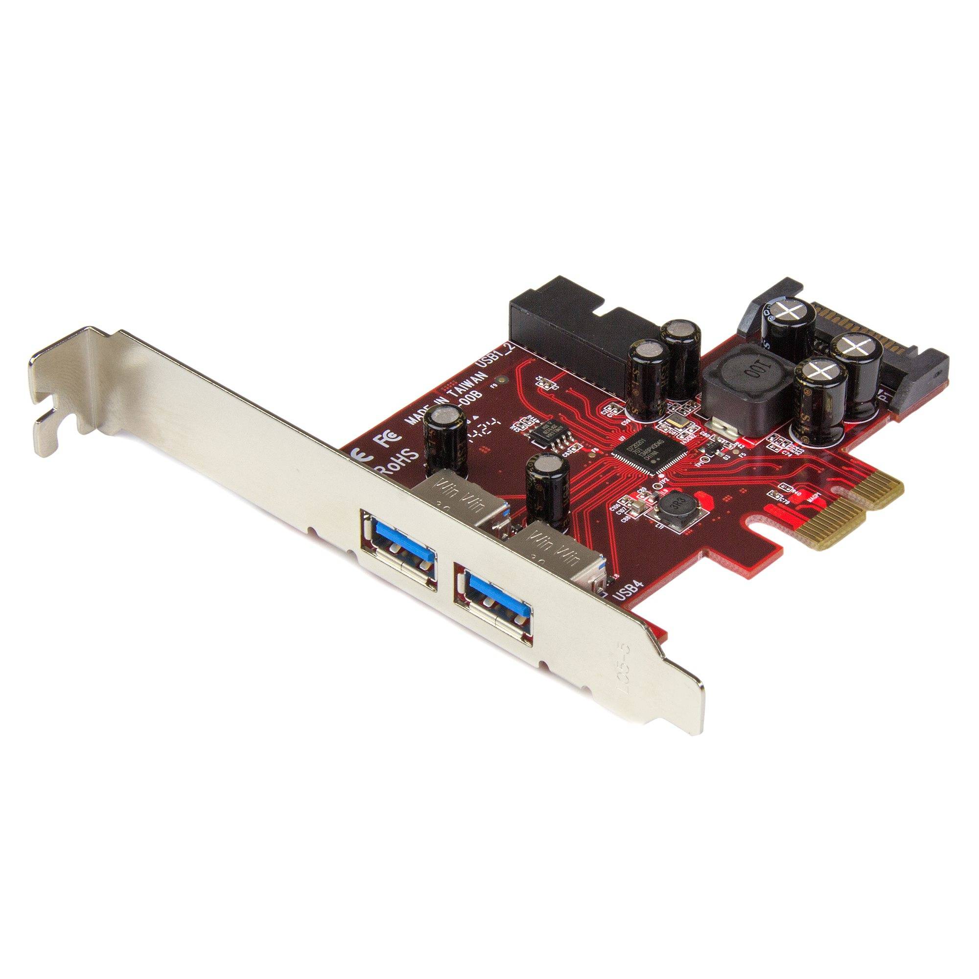Rca Informatique - Image du produit : CARTE CONTROLEUR PCIE 4 PORTS USB 3.0 AVEC UASP ET ALIM. SATA