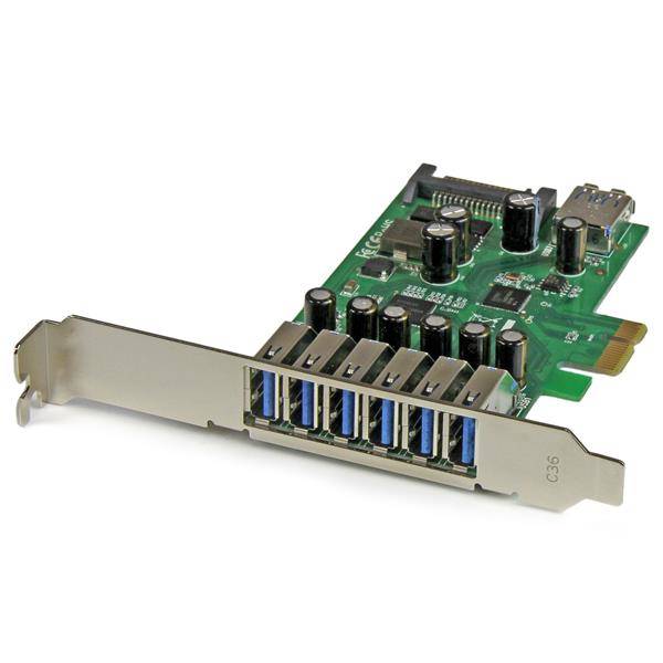 Rca Informatique - image du produit : CARTE CONTROLEUR PCIE 7 PORTS USB 3.0 AVEC UASP ET ALIM. SATA