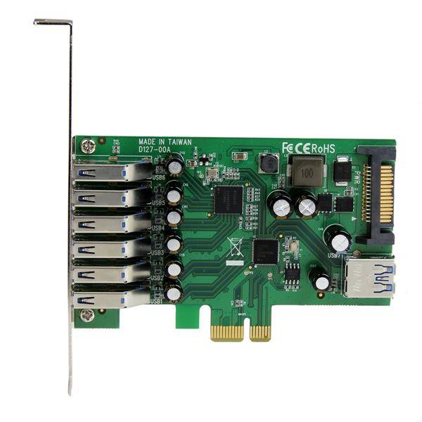 Rca Informatique - image du produit : CARTE CONTROLEUR PCIE 7 PORTS USB 3.0 AVEC UASP ET ALIM. SATA