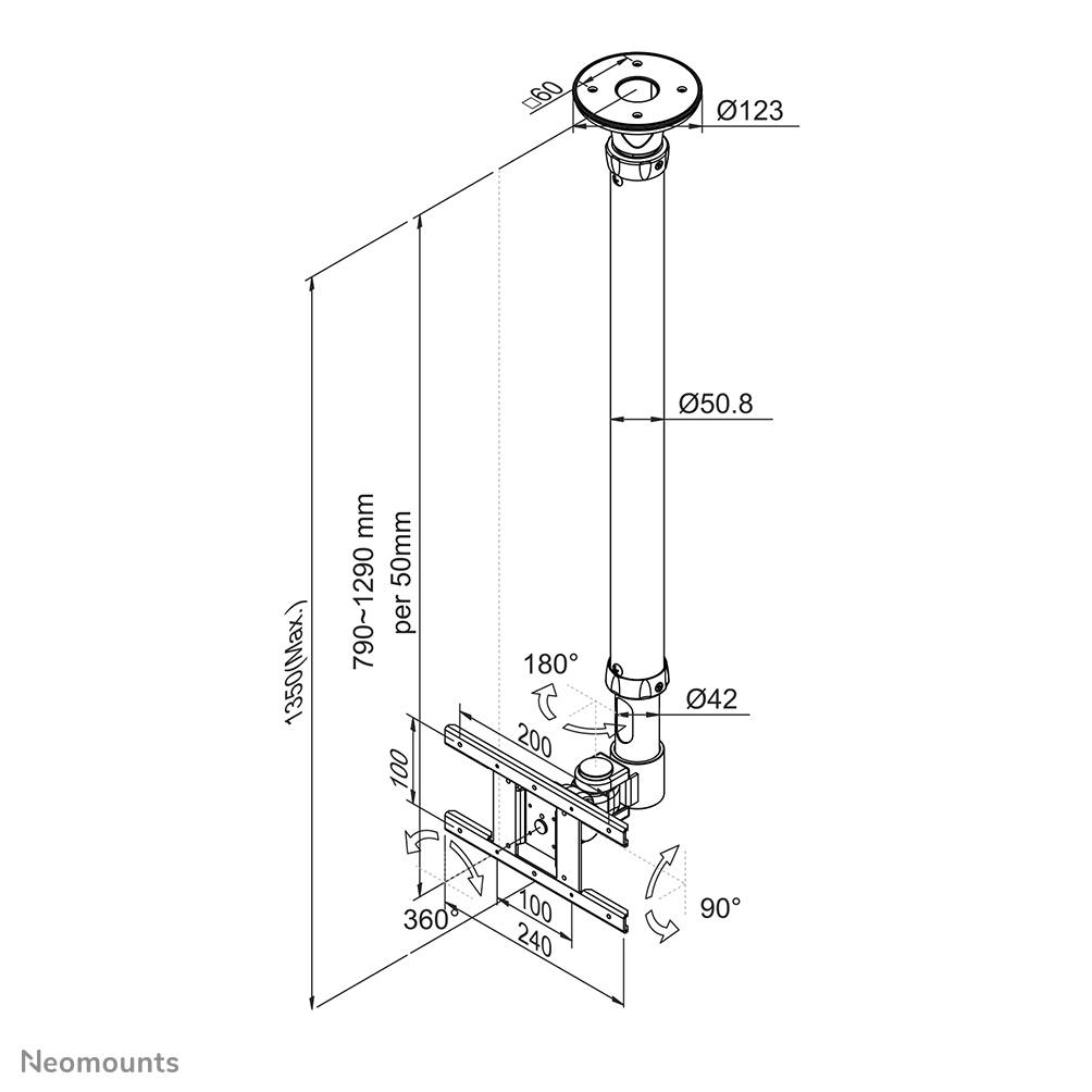 Rca Informatique - image du produit : NEWSTAR LCD MONITOR ARM CEILINGMOUNT HEIGHT 720-1120MM