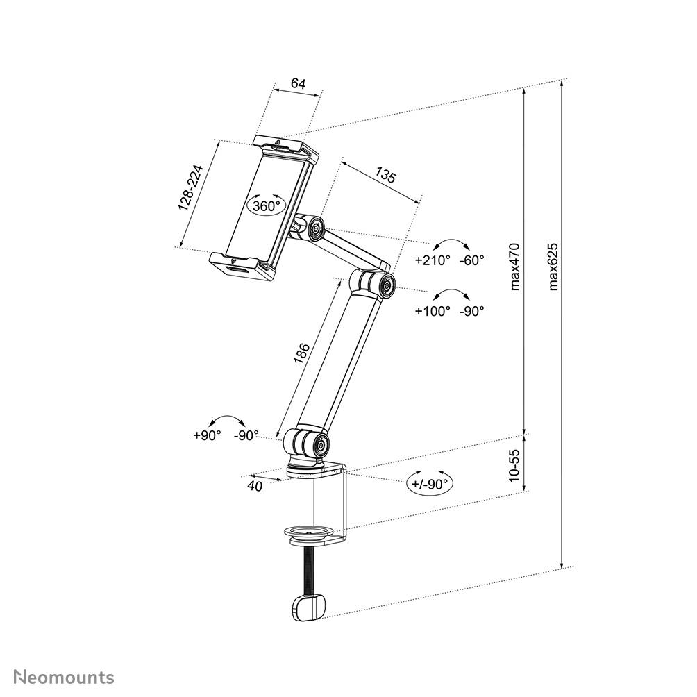 Rca Informatique - image du produit : TABLET DESK CLAMP (SUITED FROM 4.7IN UP TO 12.9IN) BLACK