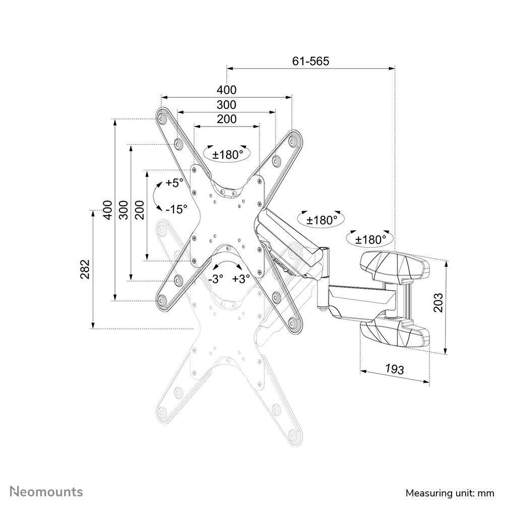 Rca Informatique - image du produit : NEOMOUNTS BY NEWSTAR WALL MOUNTED GAS SPRING TV MOUNT (3 P