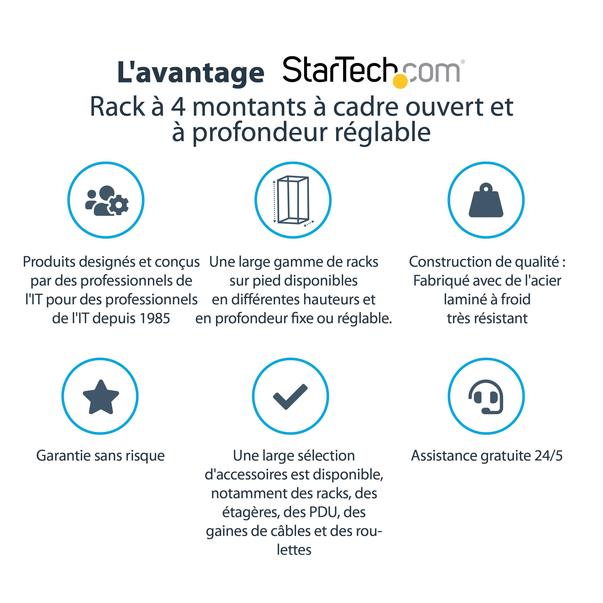 Rca Informatique - image du produit : RACK DE SERVEUR REGLABLE 12U A CADRE OUVERT 4 MONTANTS