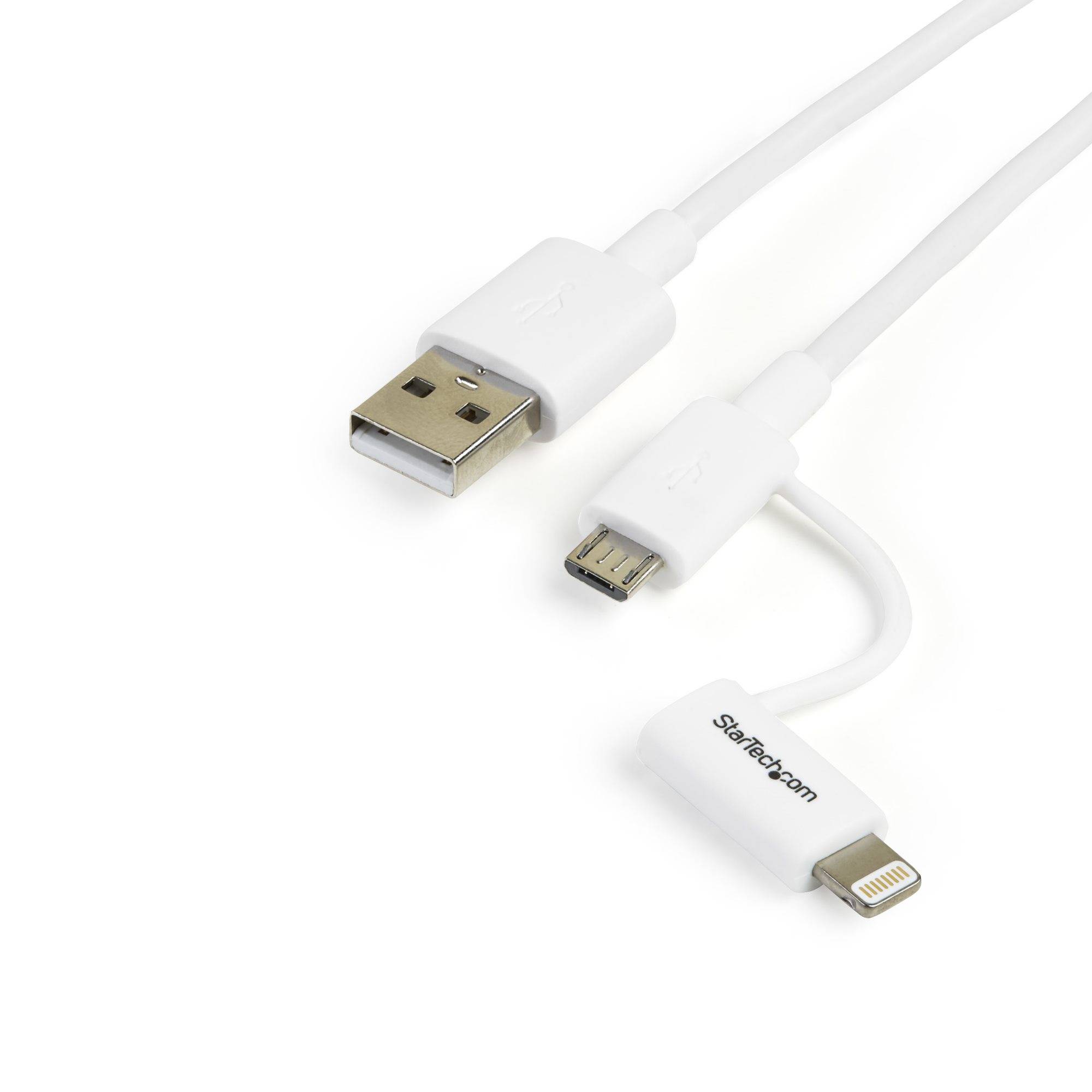 Rca Informatique - Image du produit : CABLE LIGHTNING OU MICRO USB VERS USB 1 M - M/M - BLANC