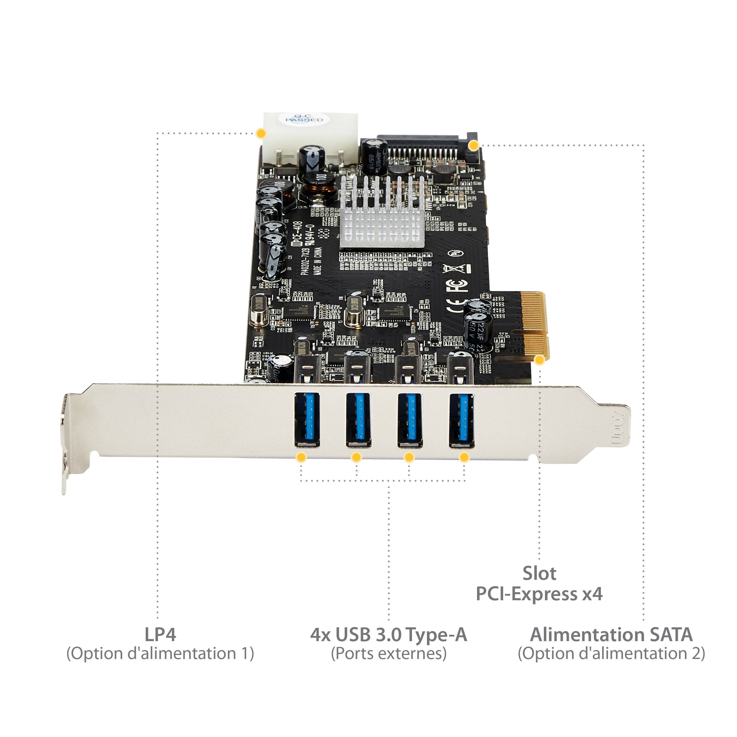 Rca Informatique - image du produit : CARTE CONTROLEUR QUADRUPLE BUS PCIE VERS 4 PORTS USB 3.0 - UASP