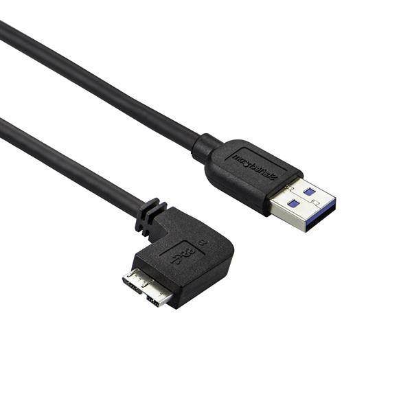 Rca Informatique - image du produit : CABLE USB 3.0 SLIM A VERS MICRO B A ANGLE GAUCHE DE 1 M - 5 GB/S