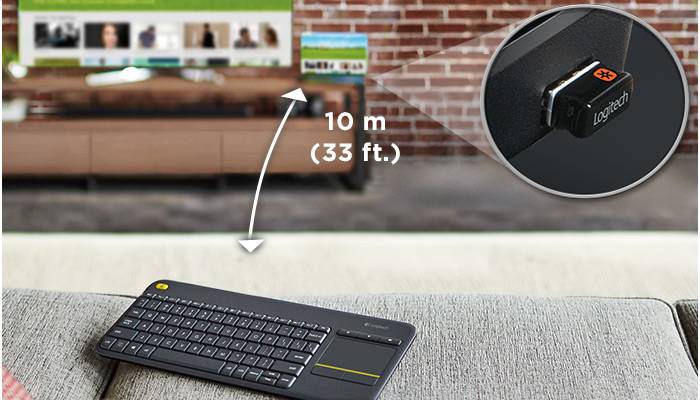 Rca Informatique - image du produit : WIRELESS TOUCH KEYBOARD K400+ DARK - NLB - 2.4GHZ CENTRAL