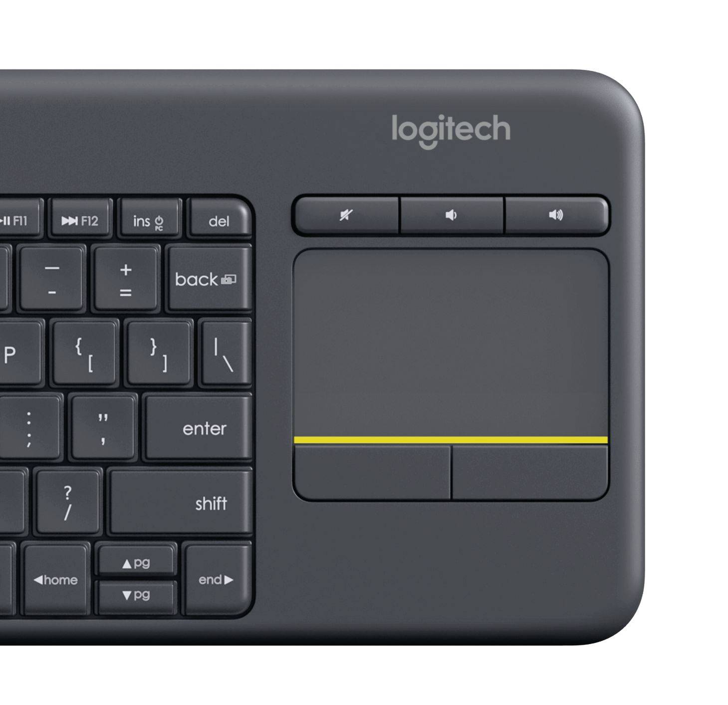 Rca Informatique - image du produit : WIRELESS TOUCH KEYBOARD K400+ DARK - NLB - 2.4GHZ CENTRAL