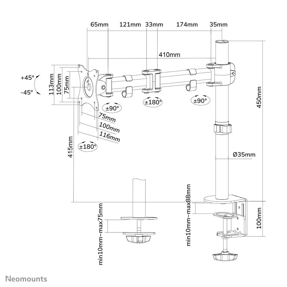 Rca Informatique - image du produit : DESK MOUNT 10-30IN FULL MOTION CLMP/GRM.MAX8KG.VESA75X75TO100X1