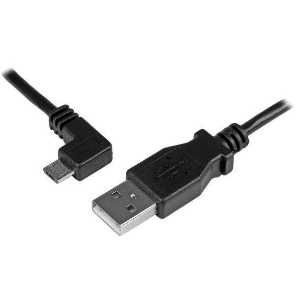 Rca Informatique - Image du produit : CABLE DE CHARGE ET SYNC MICRO USB A ANGLE GAUCHE DE 1 M - M/M