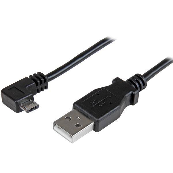 Rca Informatique - image du produit : CABLE DE CHARGE ET SYNC MICRO USB A ANGLE DROIT DE 1 M - M/M