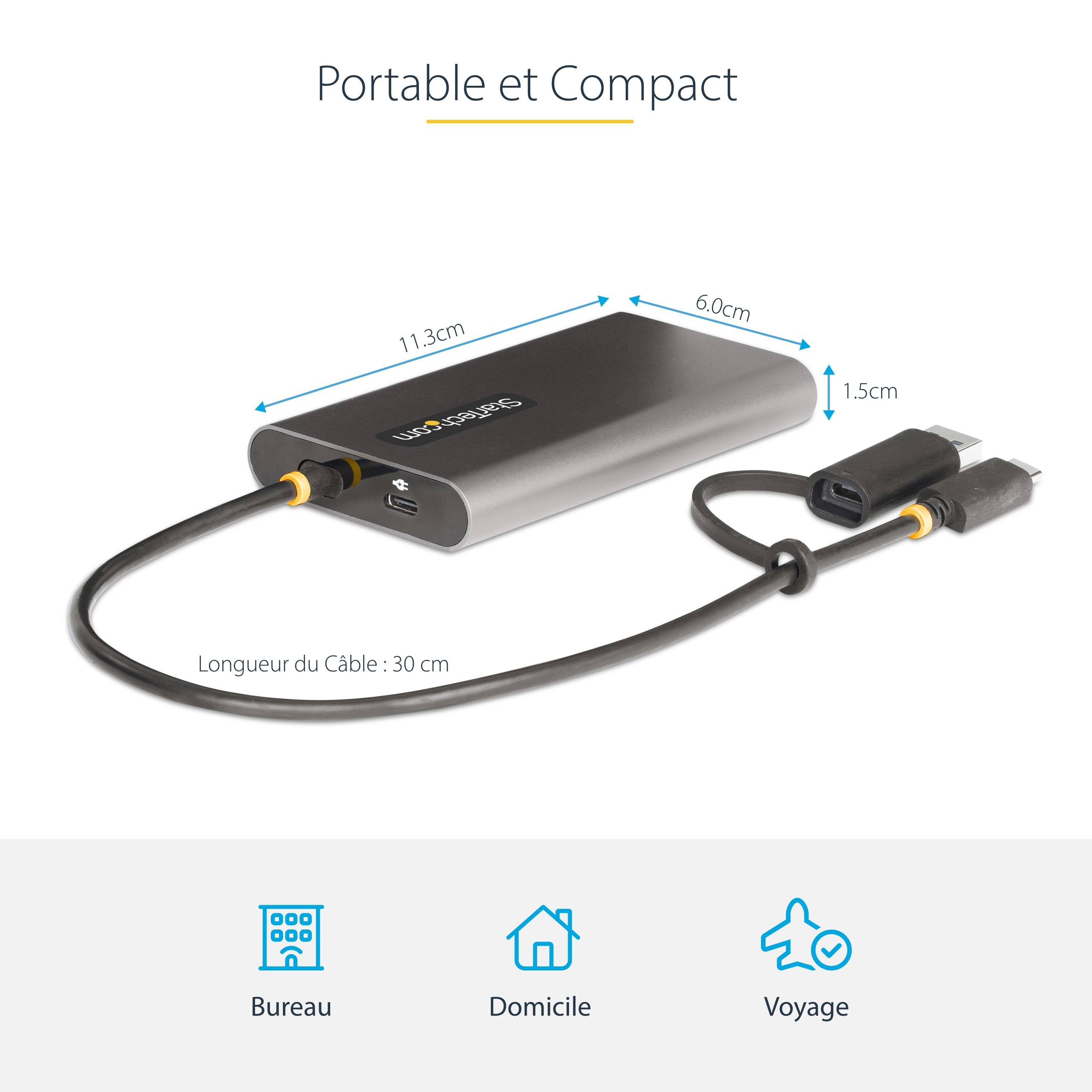 Rca Informatique - image du produit : USB-C TO DUAL-HDMI ADAPTER - USB TO HDMI CONVERTER 4K 60HZ PD