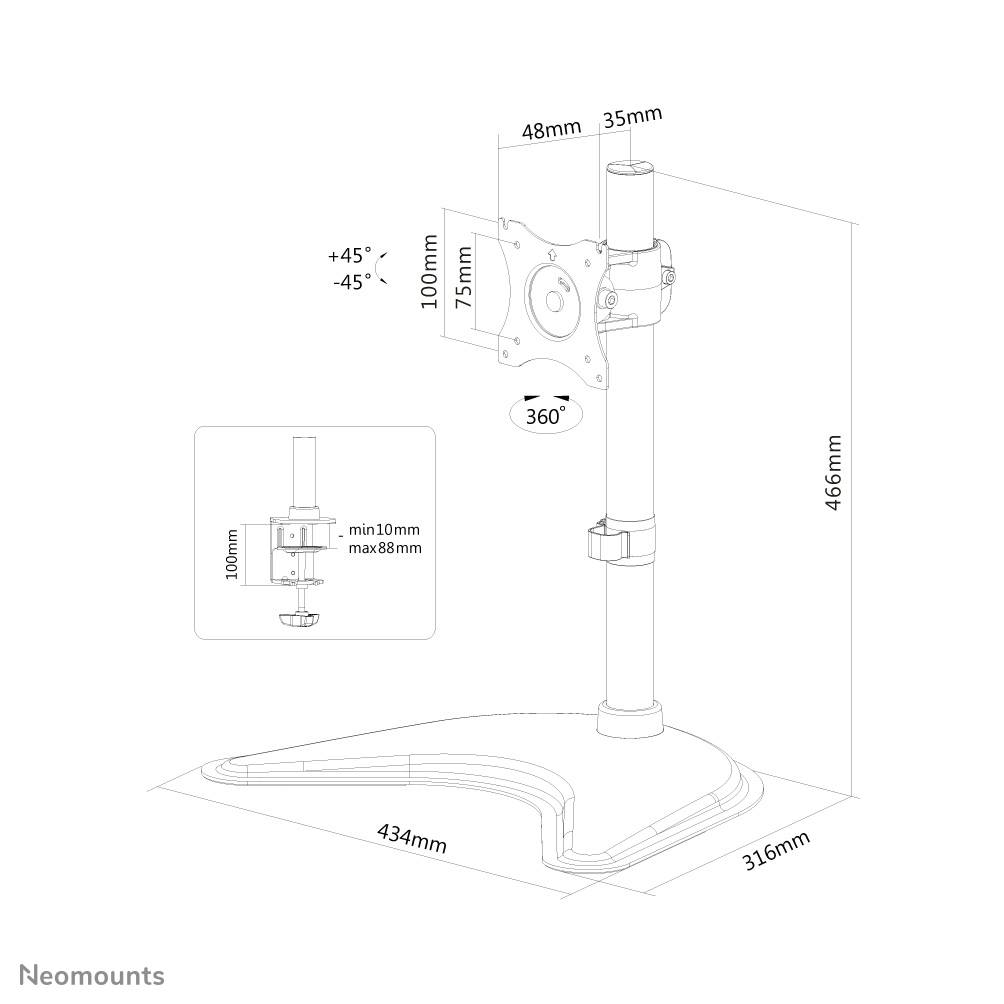 Rca Informatique - image du produit : DESK MOUNT 10-30IN TLT/ROT/SWI STND/CLMP/GRM.M10KG.75X75TO100X1