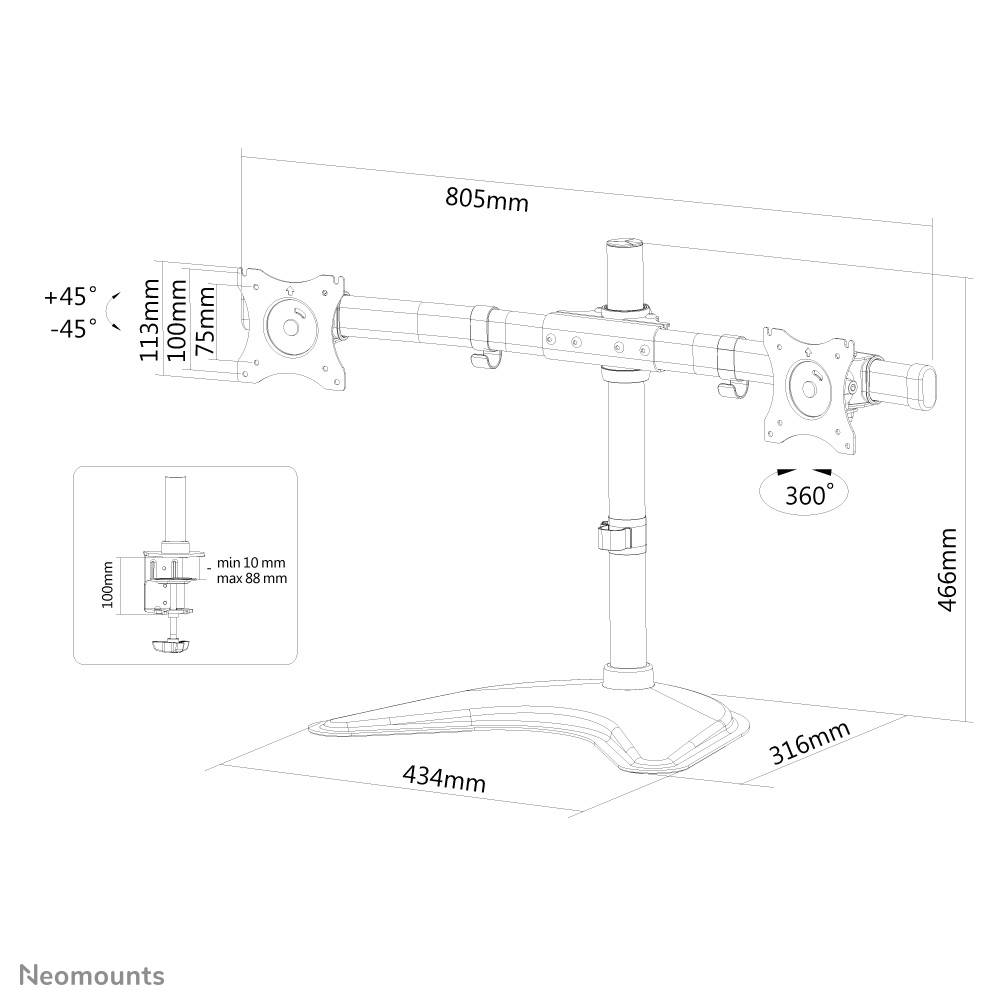 Rca Informatique - image du produit : DESK MOUNT DUAL 19-27IN BLACK STND/CLMP/GRM.M16KG.75X75TO100X1