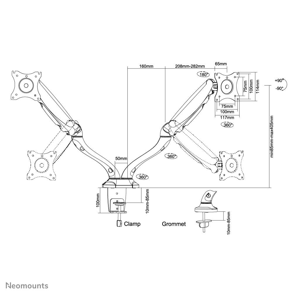 Rca Informatique - image du produit : DESK MOUNT DUAL 19-27IN GAS BLA CLMP/GRM.MAX 12KG.75X75TO100X100